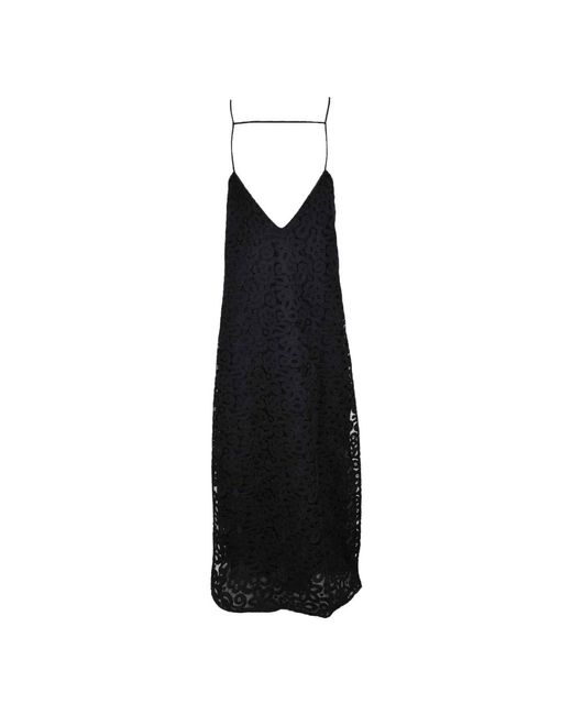 Erika Cavallini Semi Couture Black Langes Kleid Mit Spitze Und Seitenschlitz