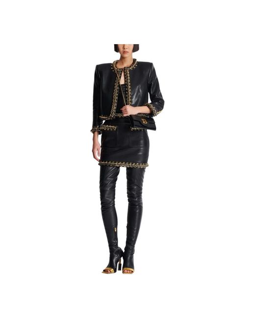 Balmain Rokken ,Zwart ,Wol Korte Lamswollen Rok Met Kettingen in het Black