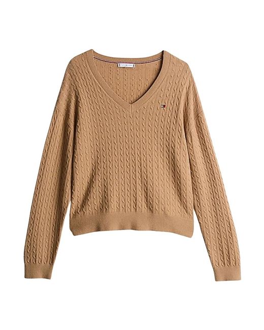 Tommy Hilfiger Brown Cable Knit V-Ausschnitt Pullover