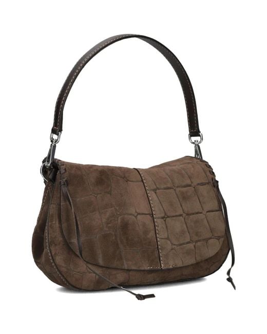 Gianni Chiarini Brown Helena Round Schultertasche Krokodil-Print