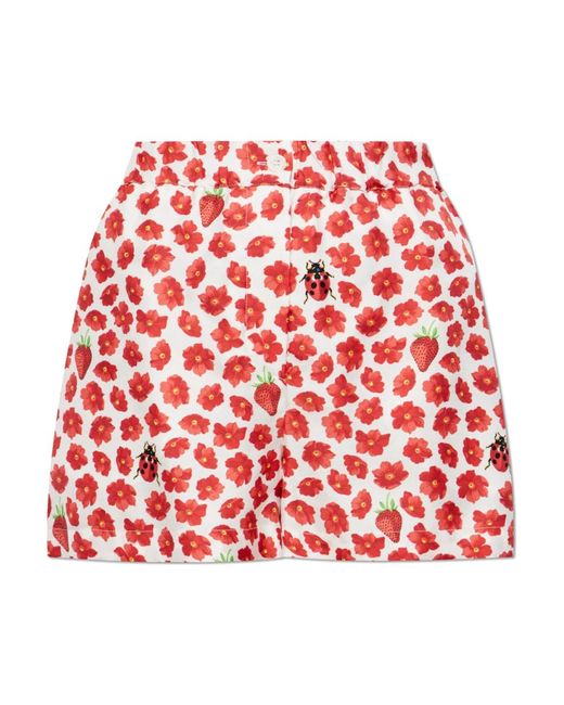 Versace Red Seidenshorts mit erdbeergartenmuster