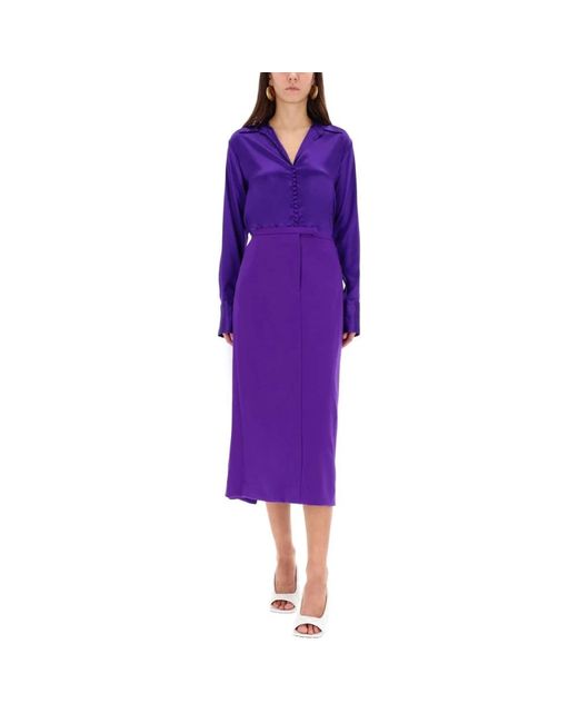 Dries Van Noten Rokken ,Paars ,Wol Tailored High-Waist Midi Rok in het Purple