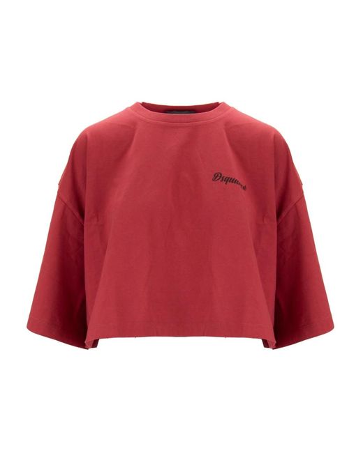 DSquared² Tops ,Rood ,Katoen Crop T-Shirt in het Red