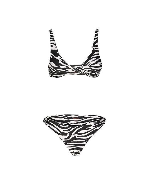 The Attico Black Zebra print lycra bikini