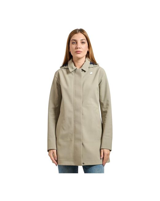K-Way Jassen ,Groen ,Leer Waterdichte Trenchcoat Voor Vrouwen in het Natural