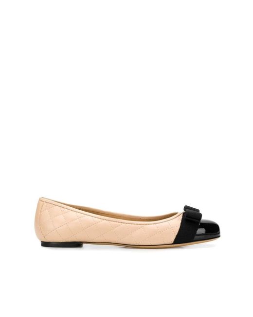 Ferragamo Beige And Black Nappa Leather Ballet Flat Shoes