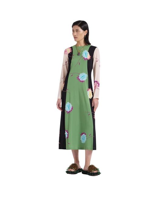 LaDoubleJ Kleedjes ,Veelkleurig ,Jurk Met Lange Mouwen En Zwierige Rok in het Green