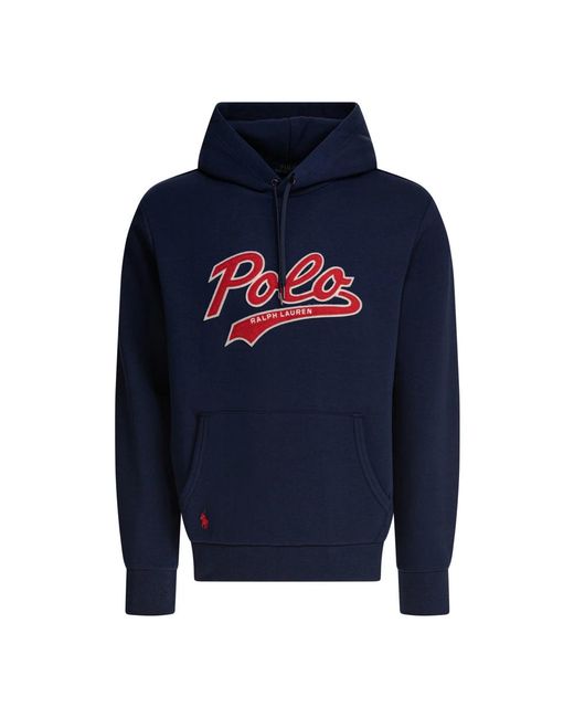 Polo Ralph Lauren Blue Double-Knit Logo Drawstring Hoodie for men