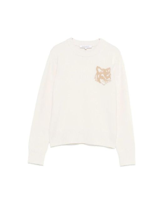Maison Kitsuné Rondgebreide Trui in het White