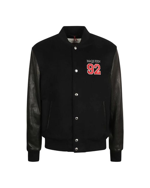 McQueen Jassen ,Zwart ,Wol Logo Embroidery Bomber in het Black voor heren