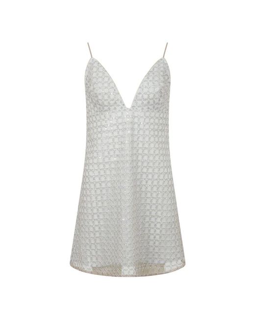 ROTATE BIRGER CHRISTENSEN Gray Pailletten Mesh Mini Kleid