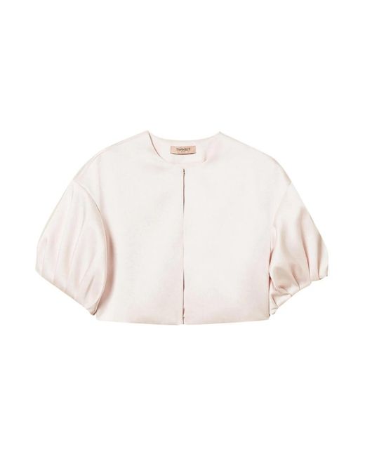 Twinset Overhemden ,Roze ,Polyester Duchesse Cropped Jasje in het Natural