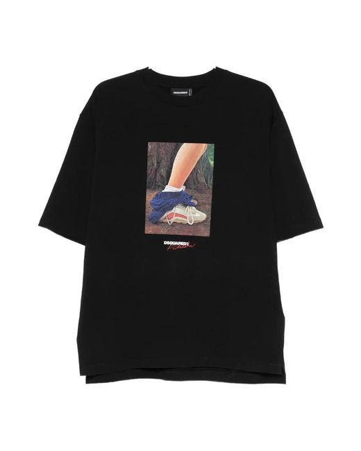 DSquared² Tops ,Zwart ,Katoen T-Shirt Met Print En Ronde Hals in het Black voor heren