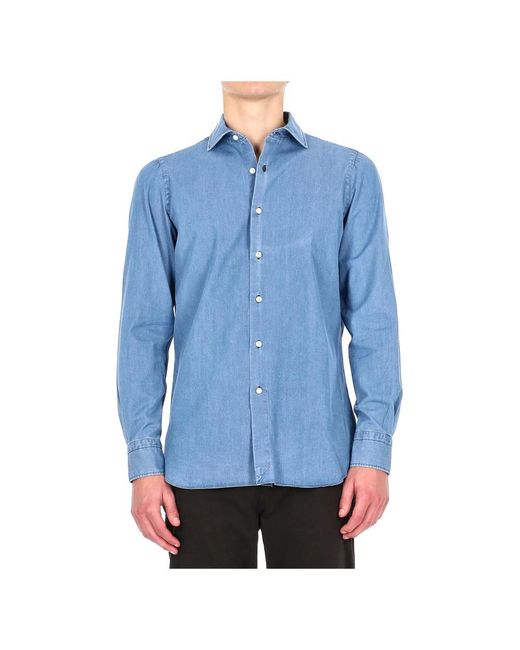 Finamore 1925 Blue Denim Shirts for men