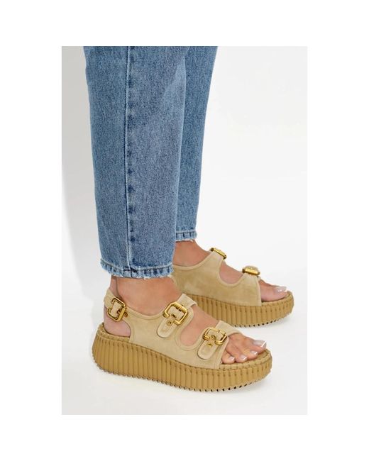 Chloé Schoenen ,Leer Nama Platform Sandalen in het Metallic