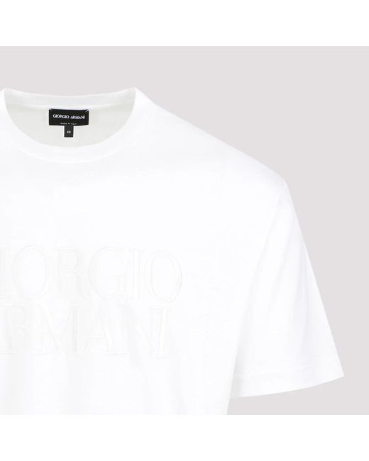Giorgio Armani Weißes baumwoll-t-shirt mit besticktem logo in White für Herren