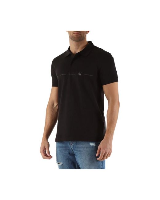 Calvin Klein Regular fit baumwollpolo mit logodruck in Black für Herren