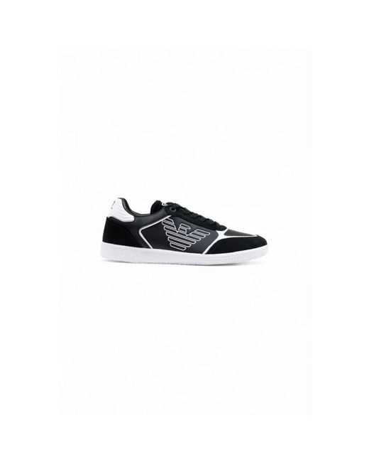 EA7 Black And White Leather Athletic Sneakers for men