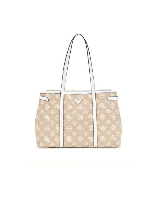 Guess Pioen Shopper Tas Met Gouden Hardware in het Natural