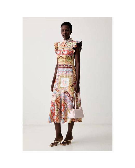 Never Fully Dressed Flared Satin Midi Jurk in het Multicolor