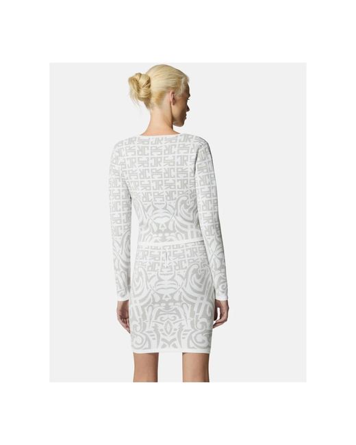 John Richmond White Weißes Kleid Mit Grafischem Druck Und Knöpfen