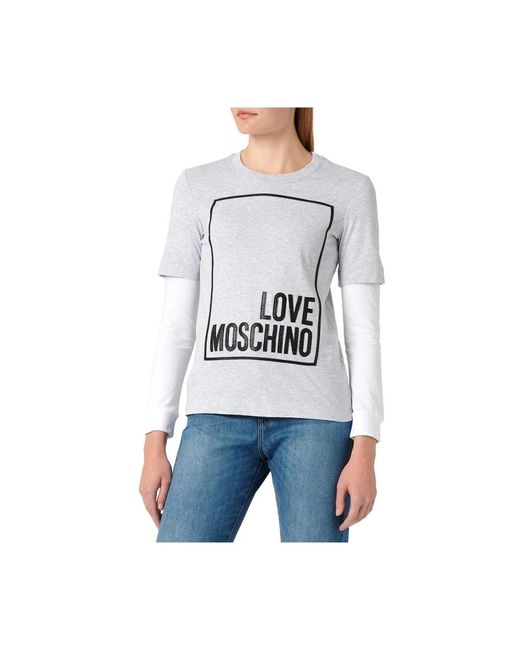 Camiseta de manga larga de algodón con logo Love Moschino de color Gray