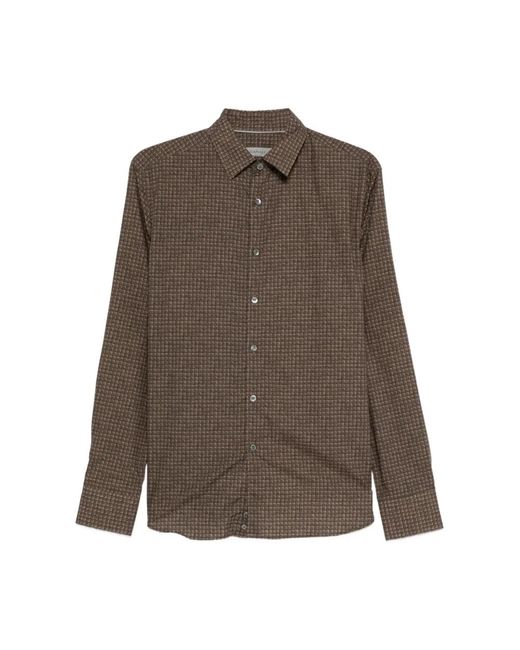 Canali Geruit Patroon Shirt, Voorknoop in het Brown voor heren