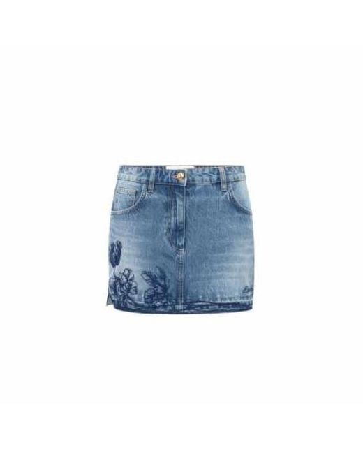 Elisabetta Franchi Blue Bestickter Blumen Denim Mini Rock