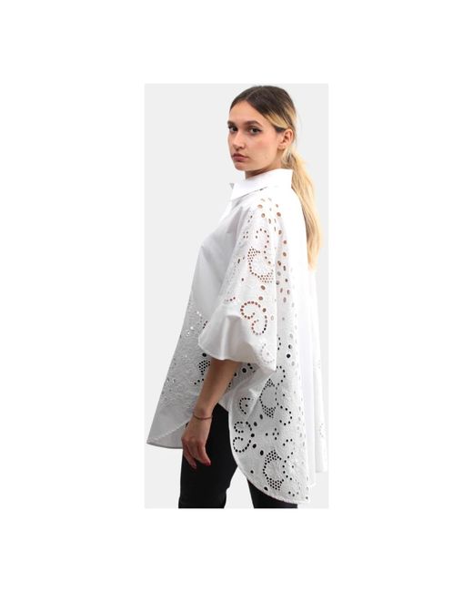 Liviana Conti Gray Weiße bluse mit 3/4 ärmeln stickerei