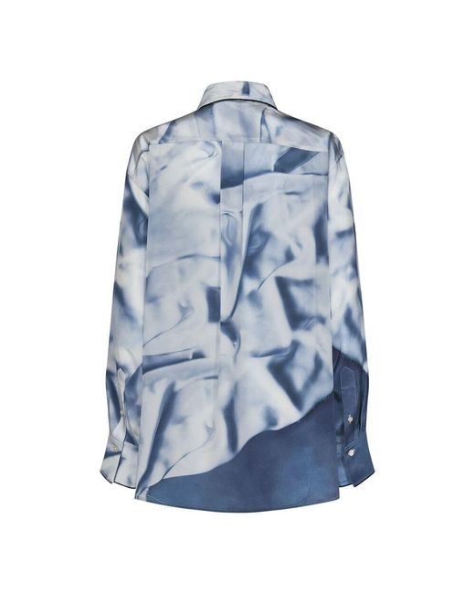 Victoria Beckham Blue Blaue seidenbluse mit strukturiertem druck