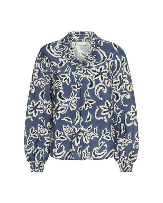 Kaffe Overhemden ,Blauw ,Nylon Blouse Met Paisley-Patroon En Pofmouwen in het Blue