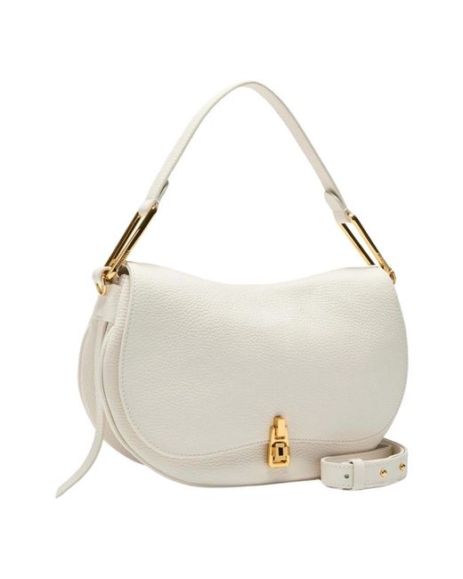 Coccinelle Natural Weiche Genarbte Lederhandtasche Weiß
