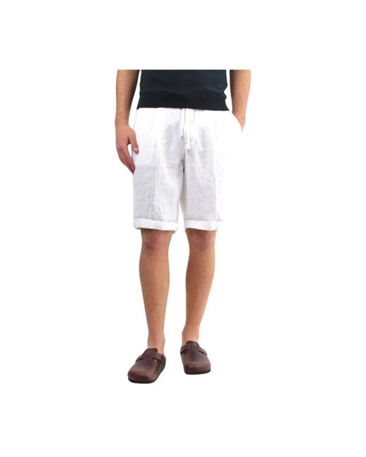 40weft Weiße leinen bermuda shorts bequeme passform in White für Herren