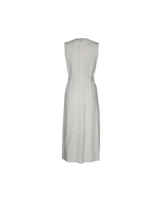 Calvin Klein Gray Leinenmischung V-Ausschnitt Kleid