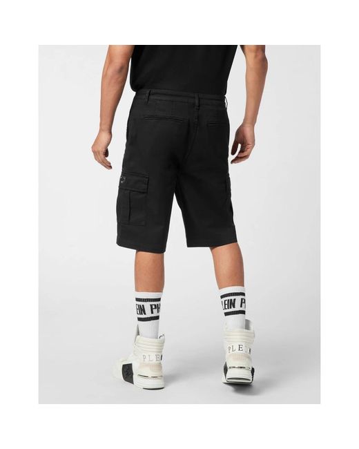 Philipp Plein Korte Broeken ,Zwart ,Katoen Cargo Shorts in het Black voor heren