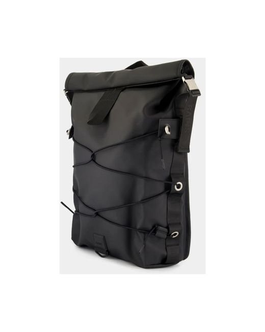 Rains Black Schwarzer Trail Cord Rolltop Rucksack