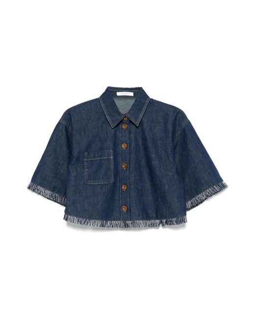 Zimmermann Blue Denim Hemd Mit Fransigen Kanten