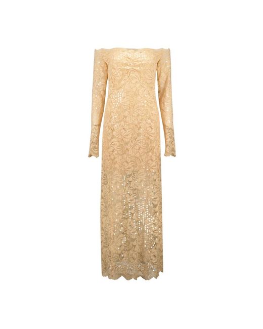 Rabanne Kleedjes ,Elegante Kant Maxi Jurk in het Natural