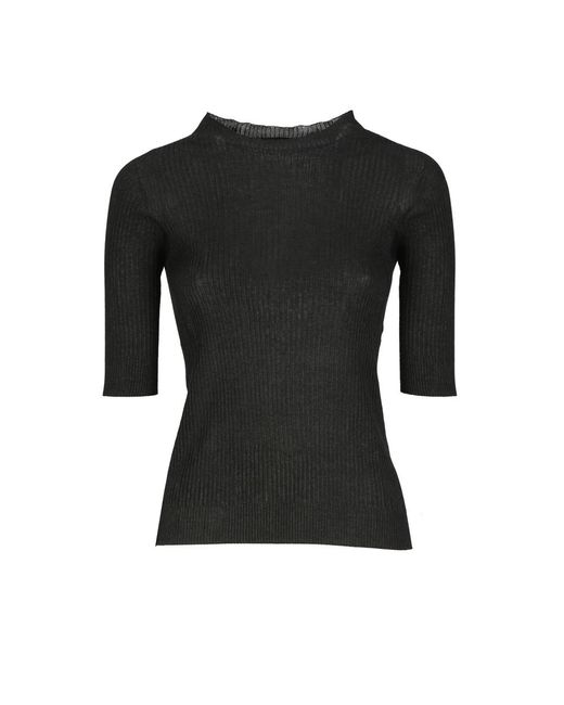 Jersey negro de lúrex con patrón de canalé mujer Peserico de color Black