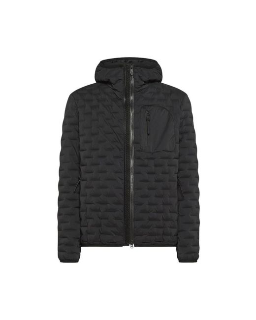 Peuterey Jassen ,Zwart ,Leer Stretch Puffer Met Geometrische Stiksels in het Black voor heren