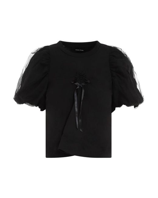 Cropped ruched bow t-shirt di Simone Rocha in Black