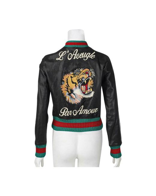 Giacca in pelle con ricamo tigre sul retro di Gucci in Nero | Lyst