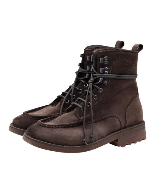 Elia Maurizi Brown Lace-Up Boots for men