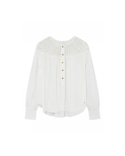 GUSTAV White Häkelbluse Mit Bestickten Details