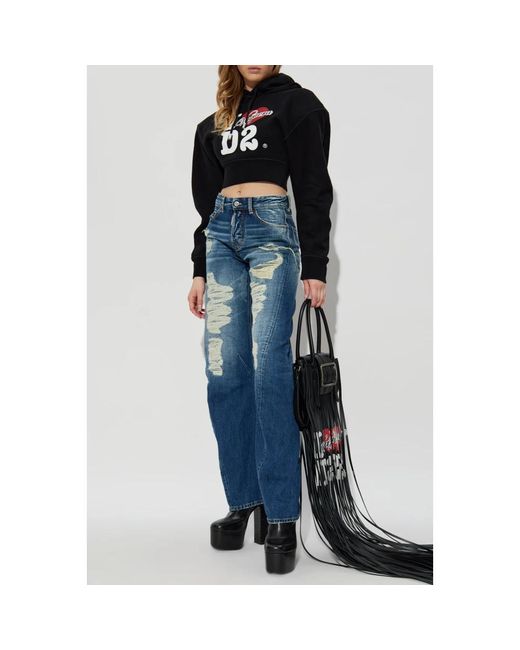 DSquared² Hoodies & Sweatvesten ,Zwart ,Katoen Korte Hoodie in het Blue