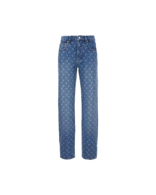 MARINE SERRE Blue Boot-Cut Jeans