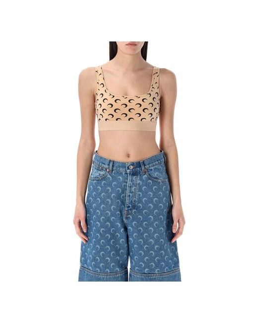 MARINE SERRE Blue Sleeveless Tops