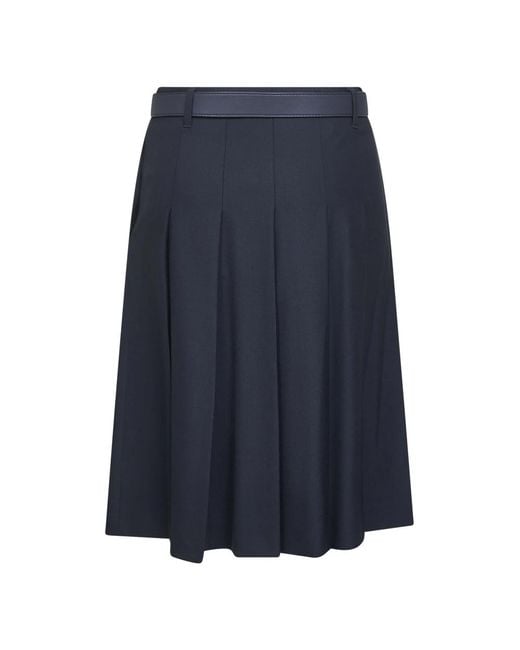 Max Mara Blue Stretch Wool Twill Gimmy Pleated Skirt