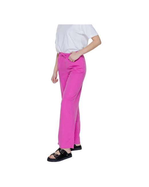 ONLY Pink Leinen pull-up weite hose