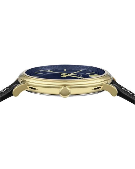 Versace Accessoires ,Geel ,V-Circle Blauw Wijzerplaat Goud Horloge in het Metallic voor heren